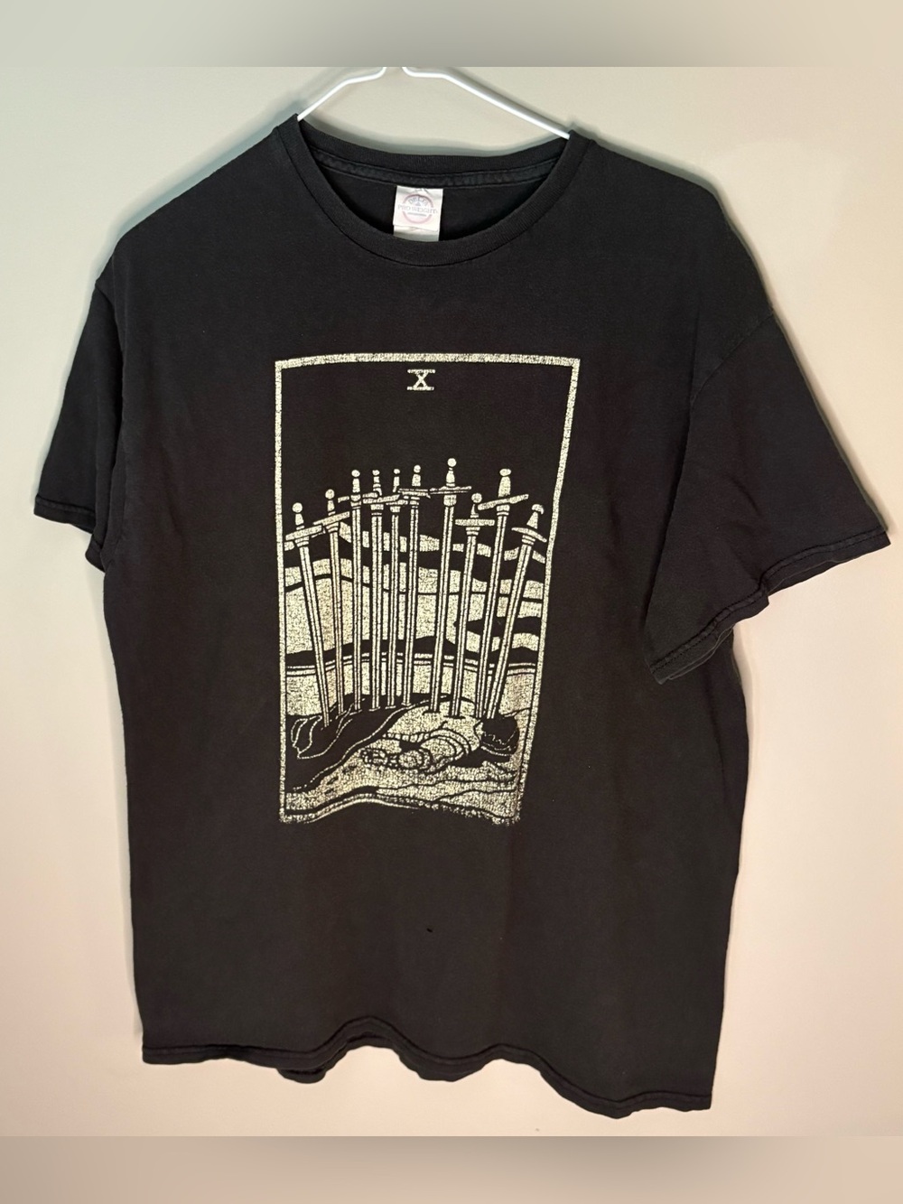 Vintage Delta Ten of Swords Tarot Card Graphic T-Shirt Black Goth Grunge